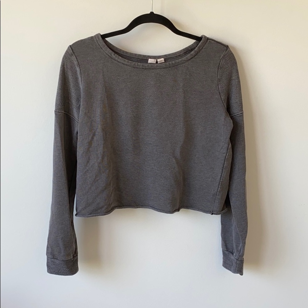 Cropped distressed grey sweater